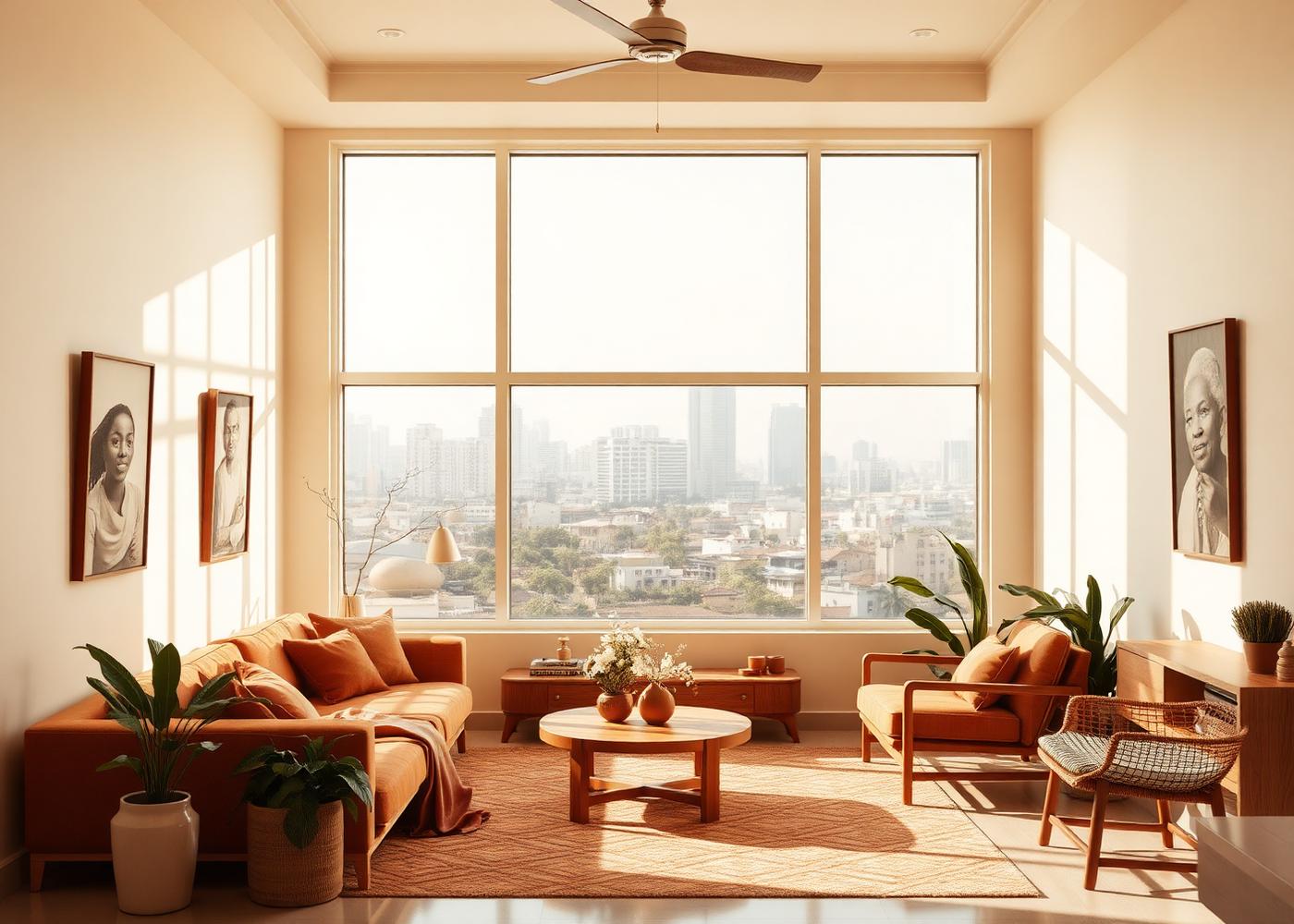 A warm, sunlit Nigerian living room